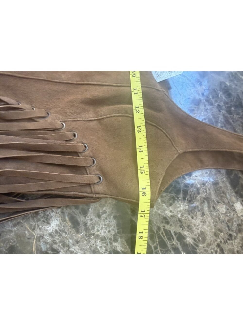 Free People Leather Fringe Tank Top Brown Goat Suede Western Boho Size M NWT - Picture 8 of 13
